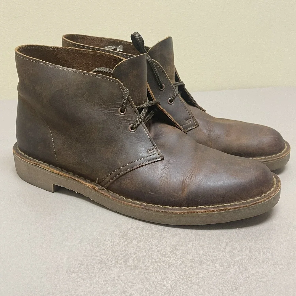 Clark Bushacre 2 Desert Chukka Boots‎ Men 10 Beeswax Brown Leather Lace Up Shoes